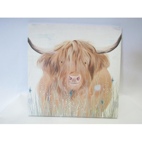 1269 - An unframed printed canvas portrait of a highland cow, 40cm x 40cm   (E) £10-15