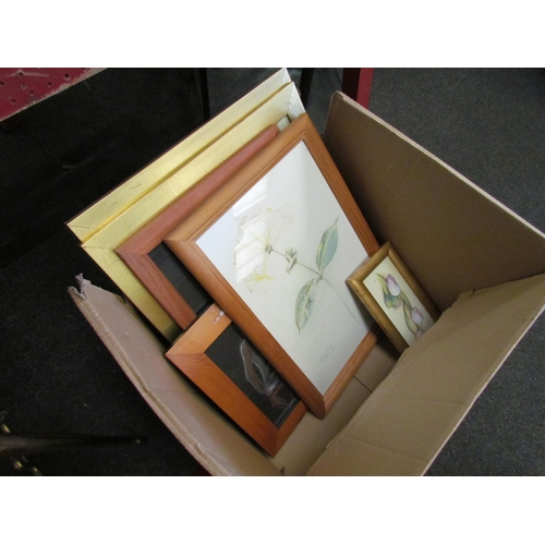 1064 - A box of miscellaneous pictures including floral still-life