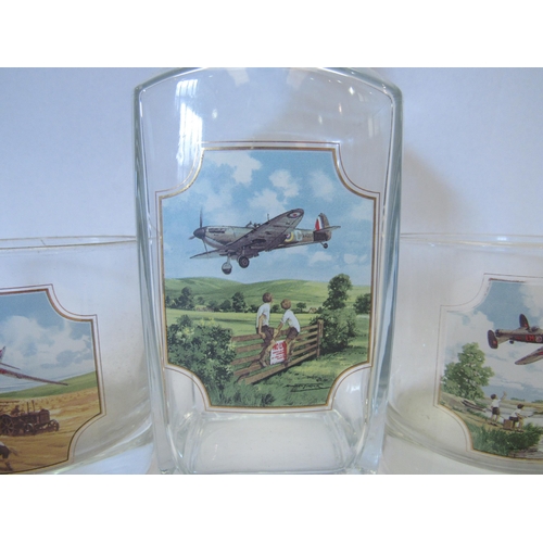 1456 - A decanter and six glasses with images depicting WWII aviation scenes