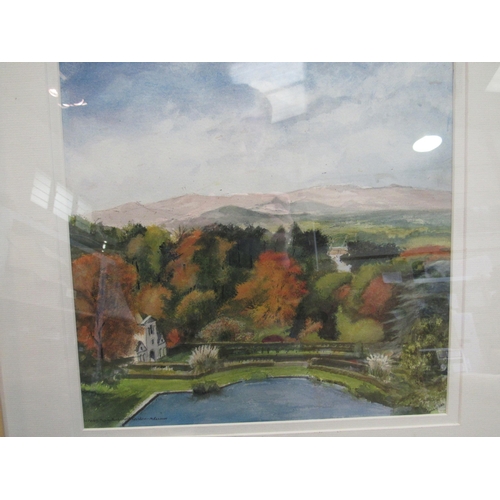 1468 - A framed and glazed watercolour - North Wales from Bodnant Garden, Autumn.  Monogram DJB bottom righ... 