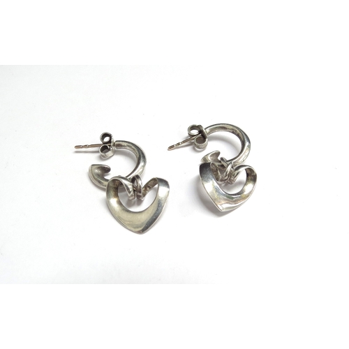 7103 - A pair of Georg Jensen hoop and hearts silver earrings by Regitze Overgaard    (R) £80