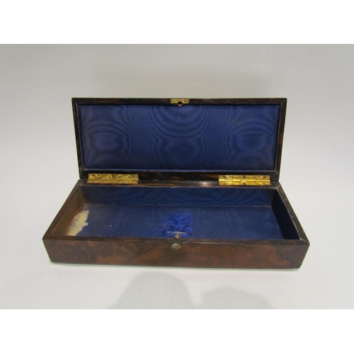 4033 - A Victorian walnut brass bound cribbage box with Jasper style plaque, 25cm long  (R)  £70