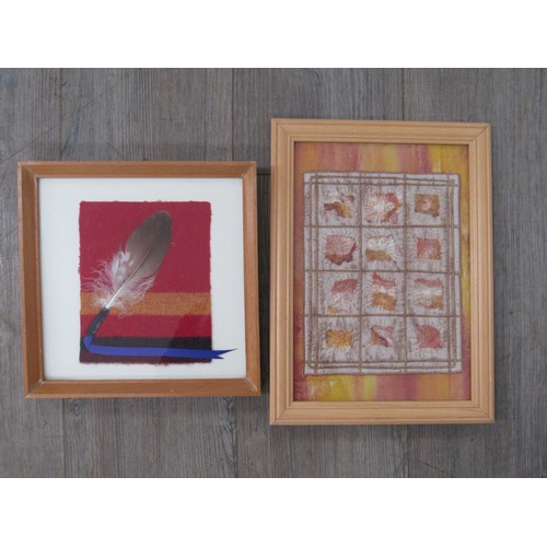 4090 - ANNETTE MORGAN (XX Bury St Edmunds artist) Two framed textile artworks, felted squares and feather o... 