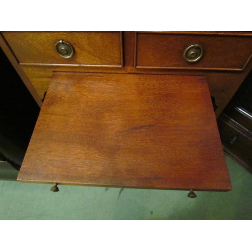 4131 - A George III revival flame mahogany side cabinet the two short drawers over a brushing slide and hei... 