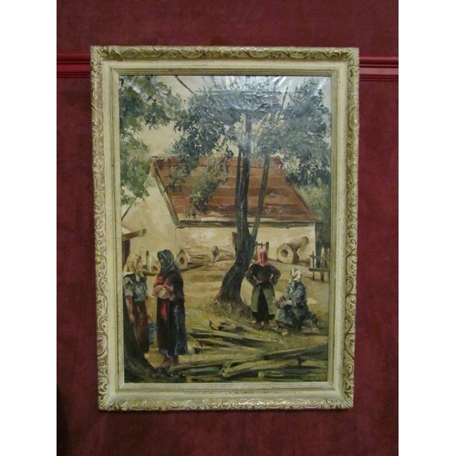 4163 - TIHANYI JANOS LAJOS (Hungarian, 1892-1957): An ornate framed oil on canvas, figures by a tree.  Sign... 