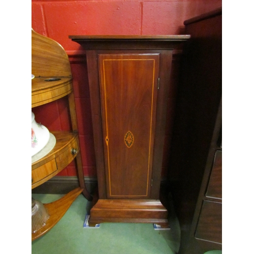 4162 - An inlaid mahogany single door narrow cabinet with shelved interior, 99cm tall x 45cm wide x 24cm de... 