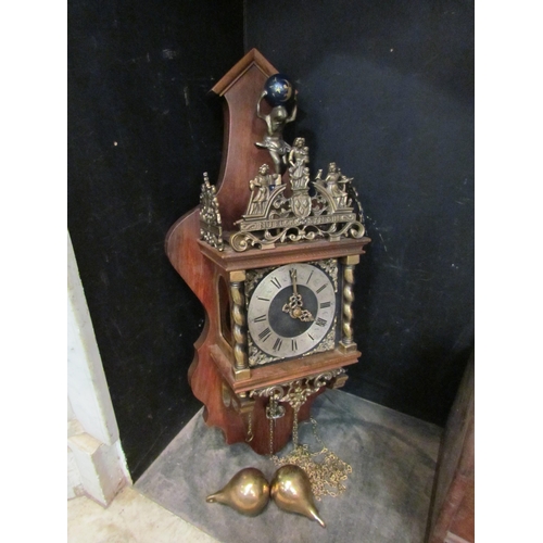 4180 - A reproduction Dutch wall hanging clock with weights and pendulum