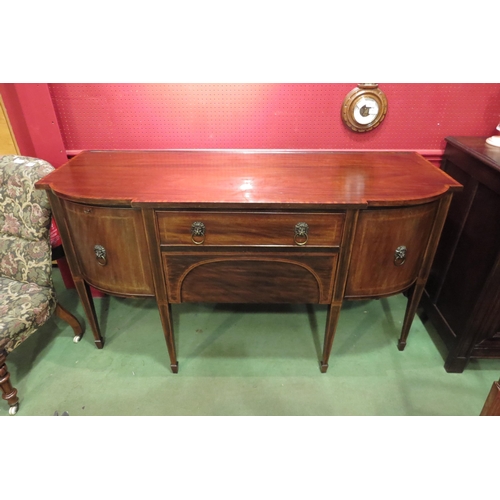 4233 - A Georgian crossbanded flame mahogany breakfront sideboard the two central drawers flanked by single... 