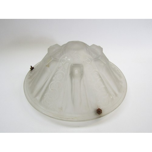 4251 - A Muller Freres frosted glass 'Plafonier' with relief moulded forms. 35.5cm diameter  (R)  £35