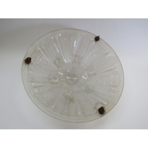 4251 - A Muller Freres frosted glass 'Plafonier' with relief moulded forms. 35.5cm diameter  (R)  £35