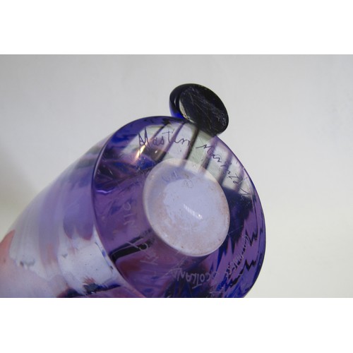 4525 - A Caithness Glass Tectonic vase by Alistair McIntosh in blue and amethyst glass. Marks to base. 26cm... 