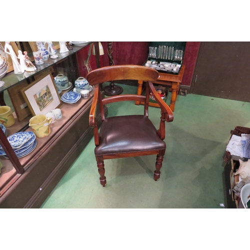 4260 - A Victorian style walnut desk armchair with scroll arms over turned and tapering fore legs      (R) ... 