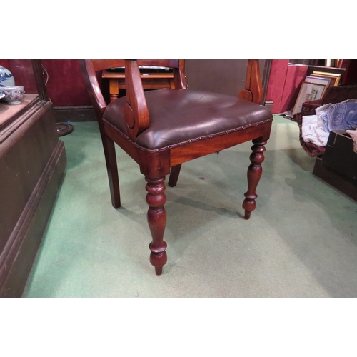 4260 - A Victorian style walnut desk armchair with scroll arms over turned and tapering fore legs      (R) ... 