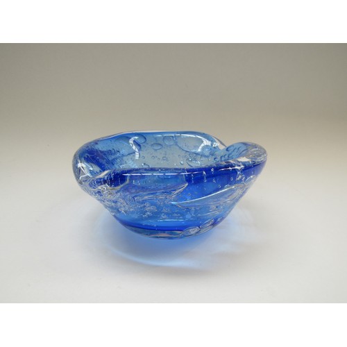 4542 - Leerdam glass, Holland, signed blue glass unique bowl designed by Floris Meydam with etched Leerdam ... 