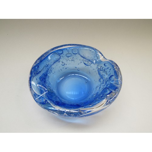 4542 - Leerdam glass, Holland, signed blue glass unique bowl designed by Floris Meydam with etched Leerdam ... 