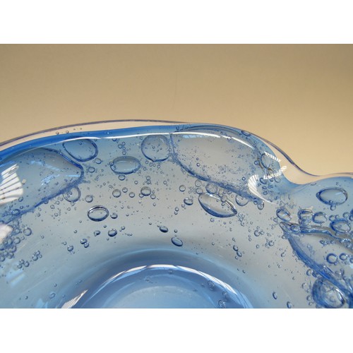 4542 - Leerdam glass, Holland, signed blue glass unique bowl designed by Floris Meydam with etched Leerdam ... 