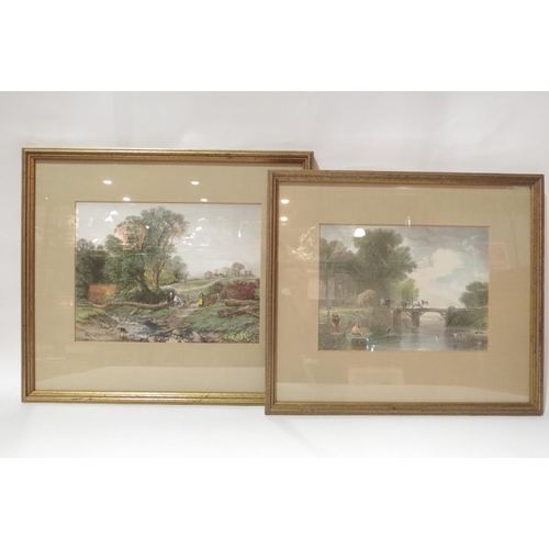 4294 - Four prints depicting a rural idyll with figures, cottages and horses, framed and glazed