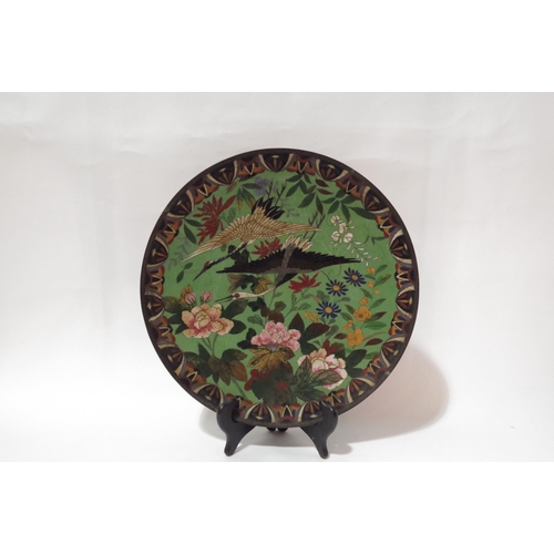 4306 - A Victorian cloisonné enamel charger decorated with cranes, 30cm diameter  (R) £60