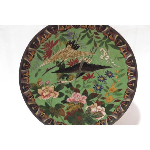 4306 - A Victorian cloisonné enamel charger decorated with cranes, 30cm diameter  (R) £60