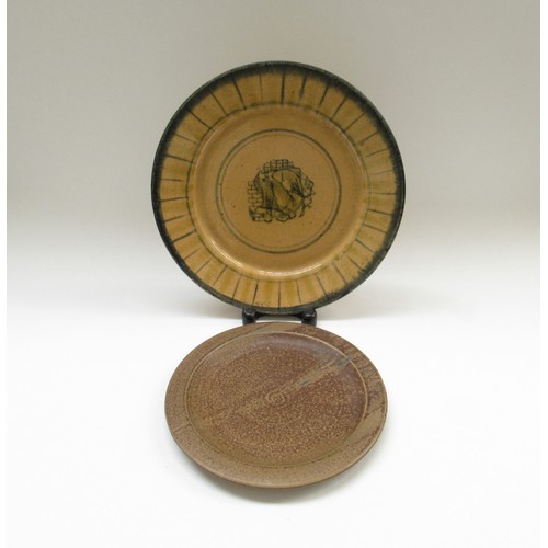 4326 - A David Frith studio pottery plate with impressed potters seal and a large studio pottery charger by... 