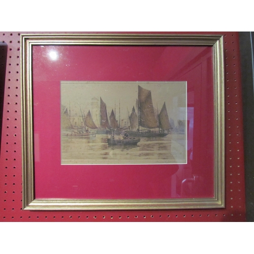 4327 - A Henry G.Walker coloured etching depicting a harbour scene with fishing boats, monogrammed lower le... 