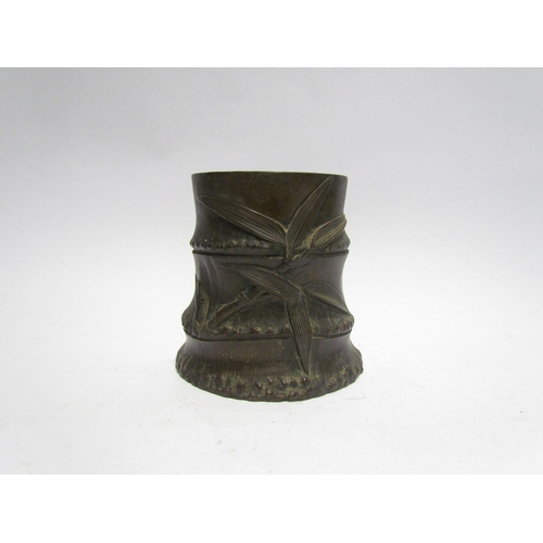 4339 - A bronze bamboo demi-lune pot, 12cm tall