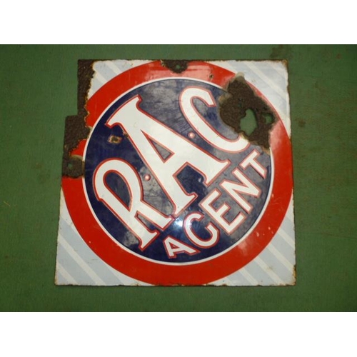 6109 - A Double sided 'RAC Acent' enamel sign 46cm x 46cm a/f