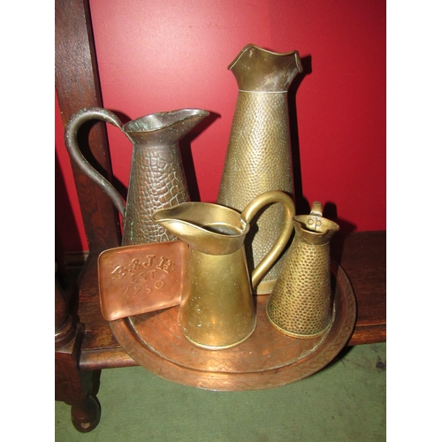 4087 - A collection of copper and metalware including jugs and tray (6)