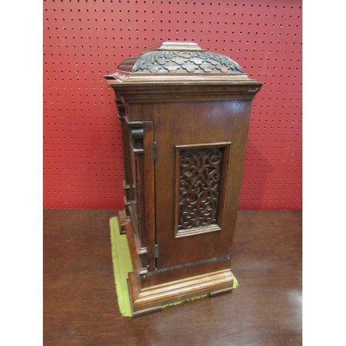 4097 - A Mahogany Elkington & Co. bracket clock, carved case and column form front, ornate decoration to fa... 