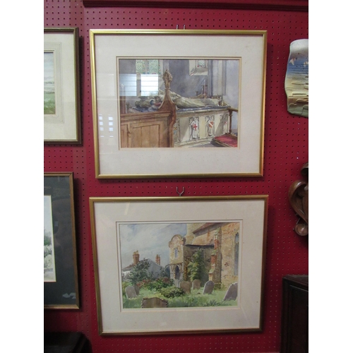 4119 - H.C.CARL: Two watercolours, one of a tomb, signed and dated '85 lower left, 27cm x 37cm image size, ... 