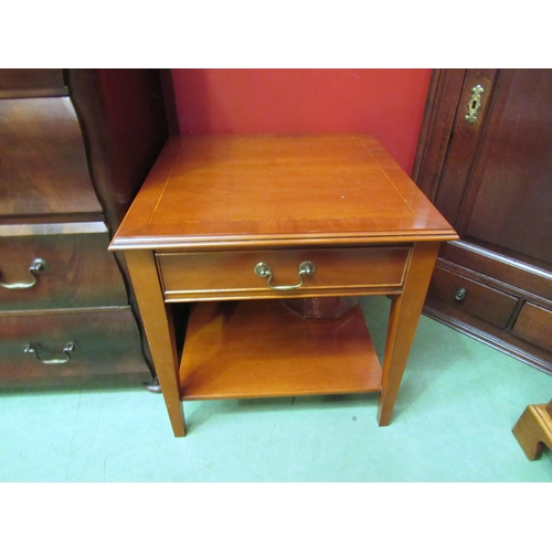 4121 - A Georgian style crossbanded yew lamp table, the single drawer over an undershelf, 55cm tall x 55cm ... 