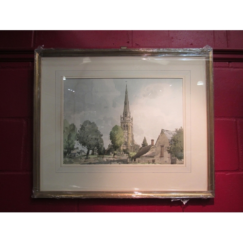 4127 - STANLEY ORCHART (1920-2005): A watercolour of church and environs, signed and dated '73 lower right,... 