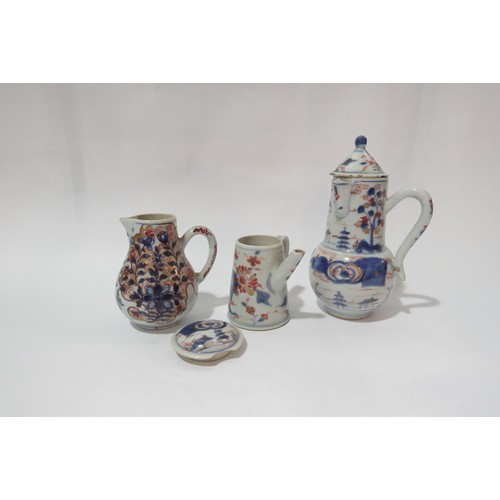 4305 - Two late 18th Century Chinese porcelain teapots with red, blue and gilt decoration and a jug (only t... 