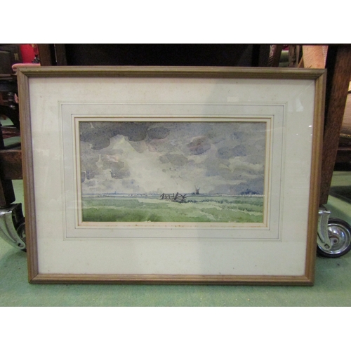 4300 - MAURICE REED: Watercolour of Broads scene, framed and glazed, 15.5cm x 25cm