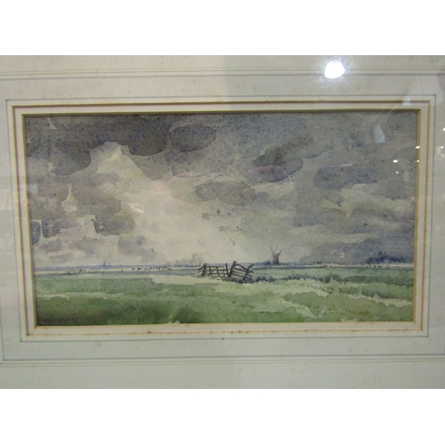 4300 - MAURICE REED: Watercolour of Broads scene, framed and glazed, 15.5cm x 25cm