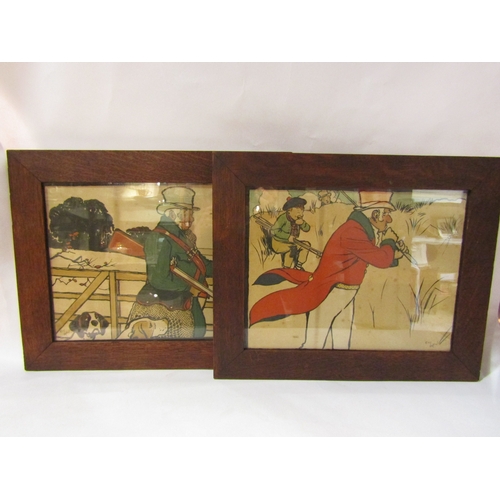 4332 - A pair of oak framed and glazed prints after Cecil Aldin, sporting scenes with figures. Signed in th... 