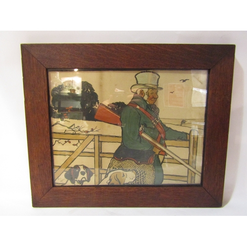 4332 - A pair of oak framed and glazed prints after Cecil Aldin, sporting scenes with figures. Signed in th... 