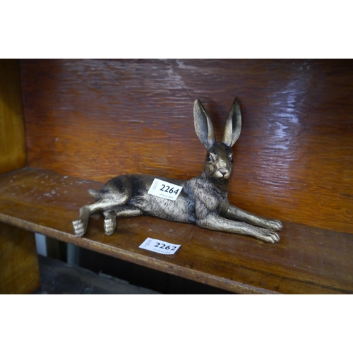 2129 - A resin bronze recumbent hare   (C)