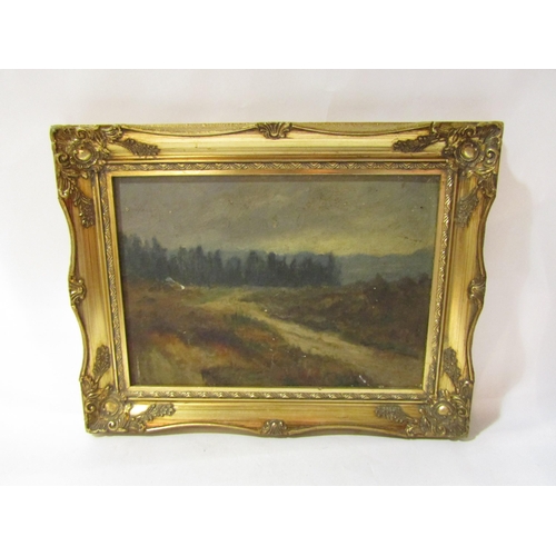 4355 - An oil on board depicting rural landscape, gilt frame, 24cm x 34cm