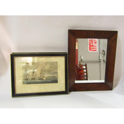 4357 - Four naval prints 13.5cm x 21cm and a rosewood framed mirror