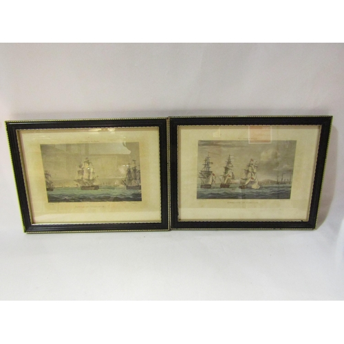 4357 - Four naval prints 13.5cm x 21cm and a rosewood framed mirror