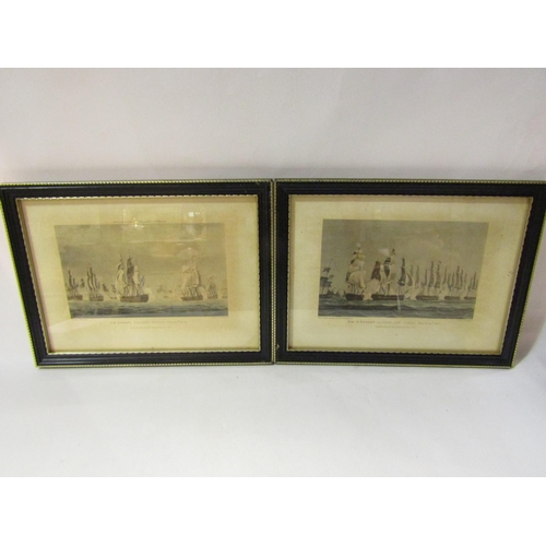 4357 - Four naval prints 13.5cm x 21cm and a rosewood framed mirror