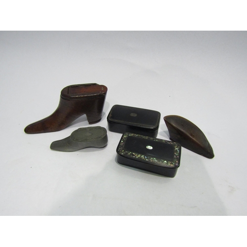 4512 - Five snuff boxes including boot shape