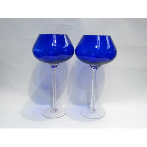 4520 - Two large oversized blue wine glasses, 40cm tall