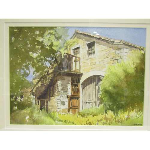 4521 - STAN DANIELS (Suffolk Artist) A framed and glazed watercolour, Suffolk Houses, signed. Image size 25... 