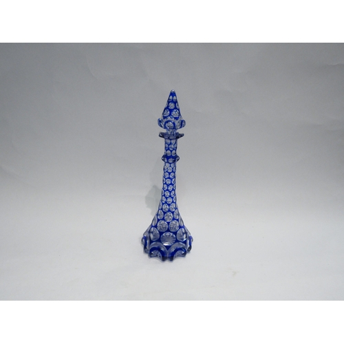 4523 - A Bohemian flashed glass blue decanter, 28.5cm tall