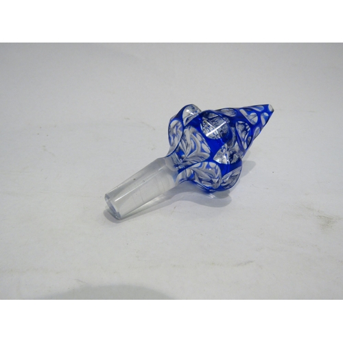 4523 - A Bohemian flashed glass blue decanter, 28.5cm tall