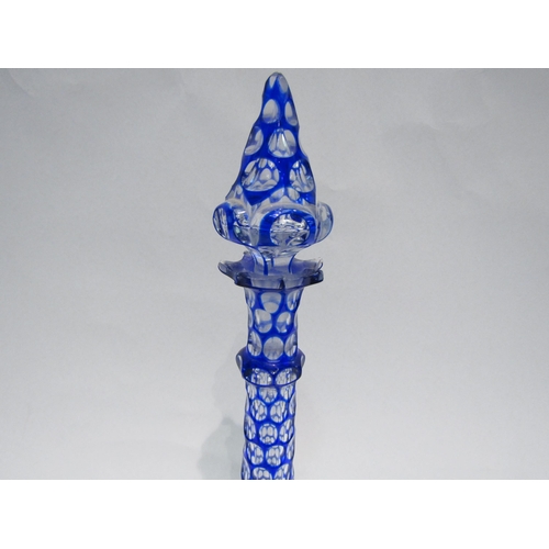 4523 - A Bohemian flashed glass blue decanter, 28.5cm tall