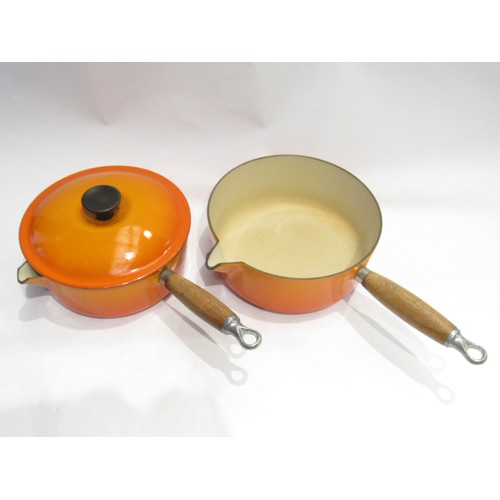 4161 - Two Le Creuset pans ; no20 (with lid) and no22  (R)  £30