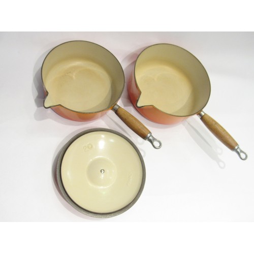 4161 - Two Le Creuset pans ; no20 (with lid) and no22  (R)  £30